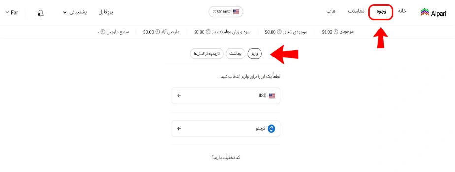 کابین شخصی جدید آلپاری - صفحه وجوه